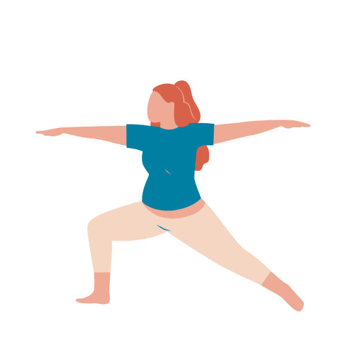 an illustration of a caucasian woman in warrior 2